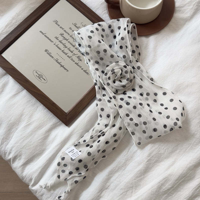 2 Pcs White Dot Pattern Rose Flower Thin Scarf β Elegant and Versatile Neck Wrap for Women