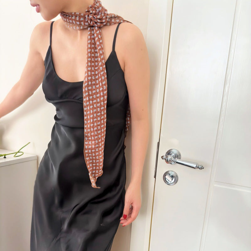 2 Pcs White Dot Pattern Rose Flower Thin Scarf – Elegant and Versatile Neck Wrap for Women
