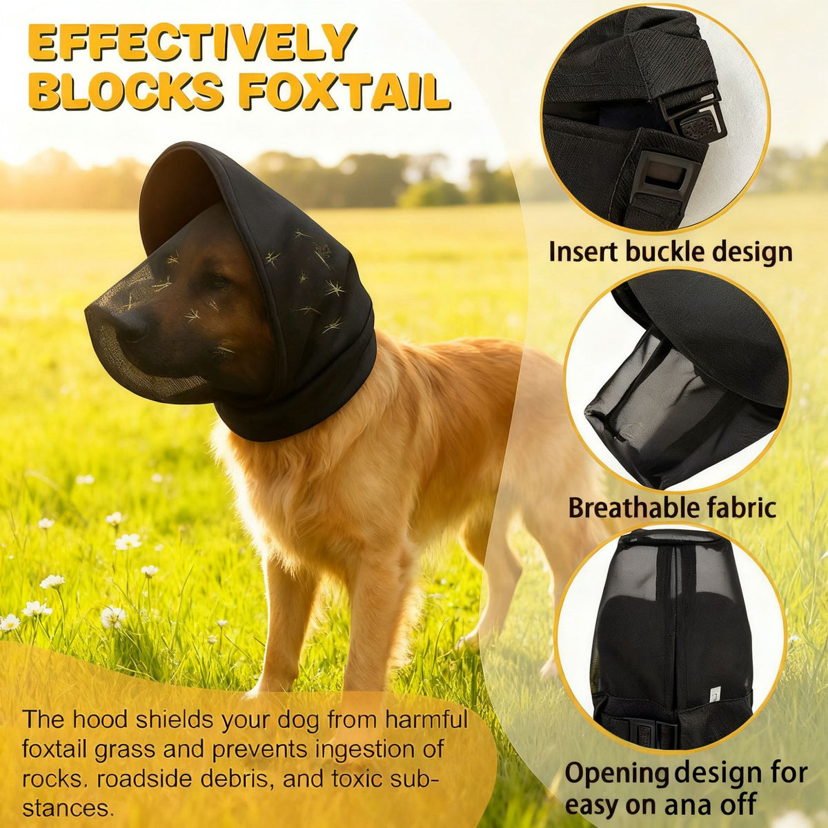 Size L Black Mesh Net Hood for Dogs – Protective Face Cover Against Insects, Debris, and Oral Ingestion