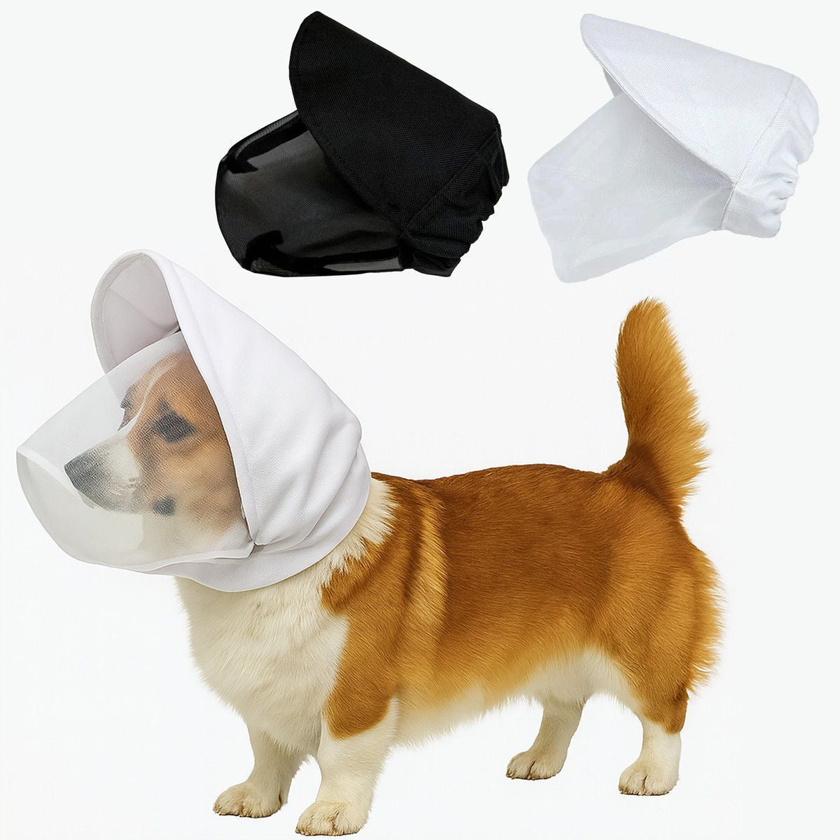 Size XL White Mesh Net Hood for Dogs – Protective Face Cover Against Insects, Debris, and Oral Ingestion