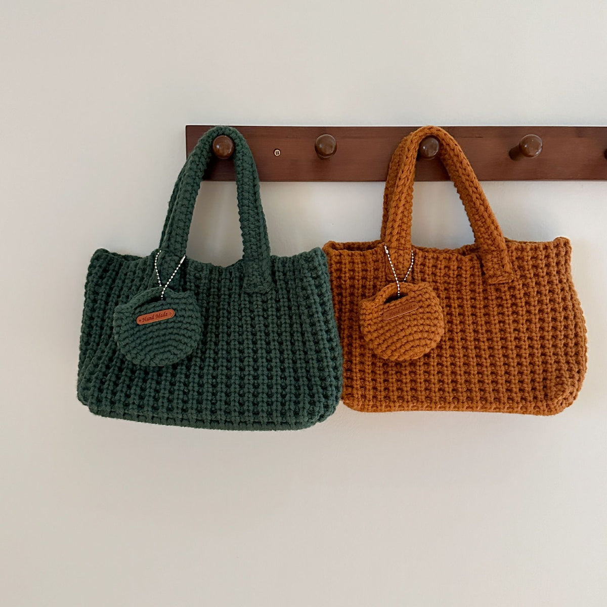 Khaki Handcrafted Crochet Tote Bag – Vintage-Style Woven Cotton-Yarn Look Bag