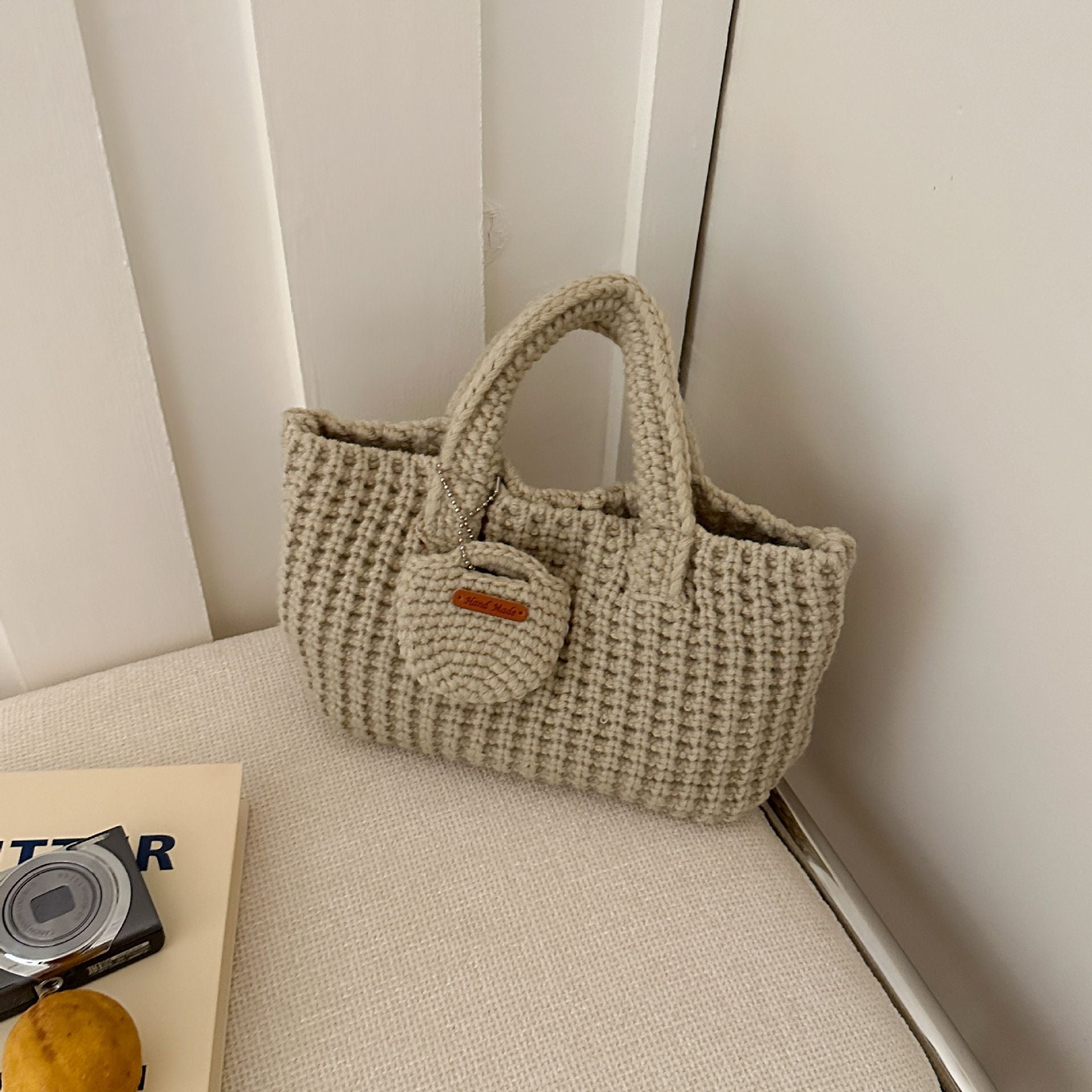Beige Handcrafted Crochet Tote Bag β Vintage-Style Woven Cotton-Yarn Look Bag