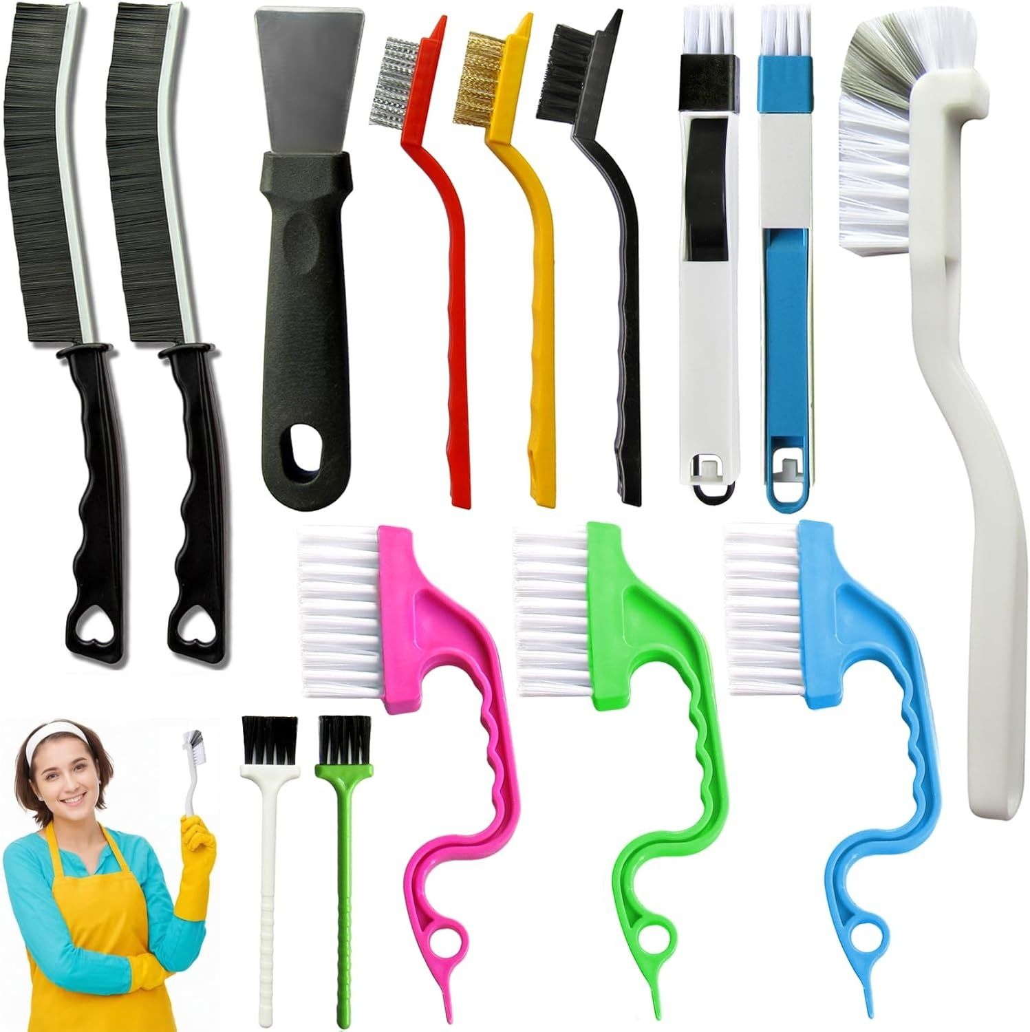 Set B Multi-Use Heavy-Duty Cleaning Brush Set β 14-Piece Hard Bristle Tool Kit for Kitchen, Bathroom & Tight Spaces