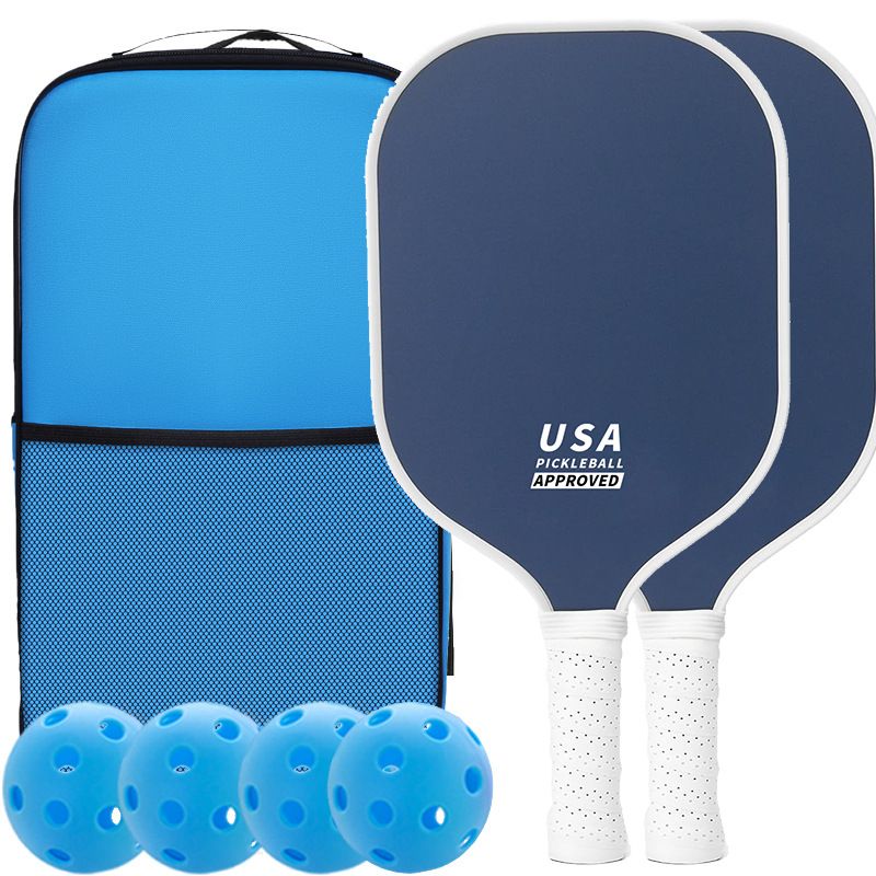 Dark Blue Fiberglass Pickleball Paddle Set - 4 Minimalist Paddles, 8 Balls, and 2 Carry Bags for Outdoor Play