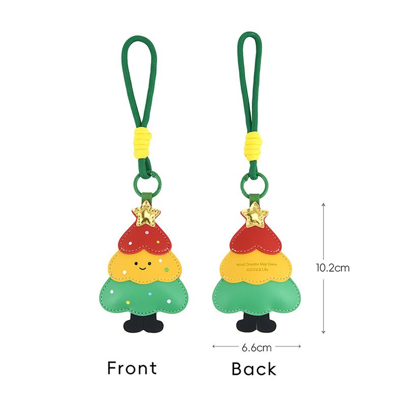 4-piece set Christmas theme Shaped PU Leather Keychains – Cute Holiday Bag Ornaments and Car Decorations
