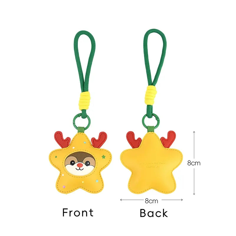 4-piece set Christmas theme Shaped PU Leather Keychains – Cute Holiday Bag Ornaments and Car Decorations