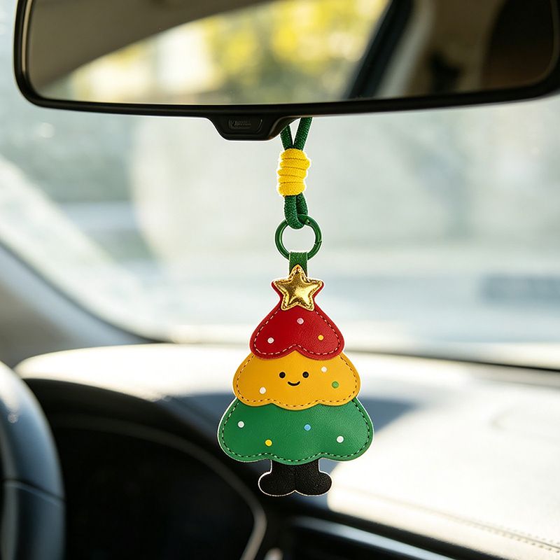 4-piece set Christmas theme Shaped PU Leather Keychains – Cute Holiday Bag Ornaments and Car Decorations