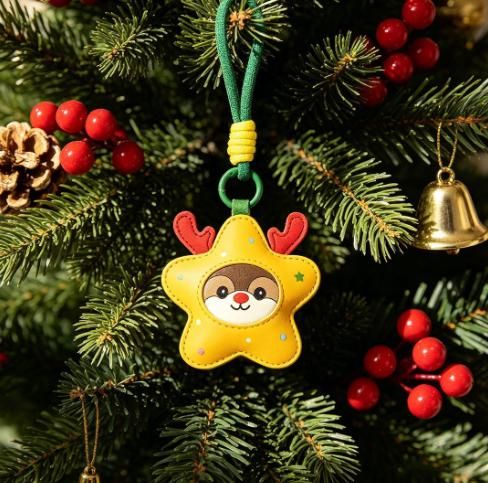 4-piece set Christmas theme Shaped PU Leather Keychains – Cute Holiday Bag Ornaments and Car Decorations