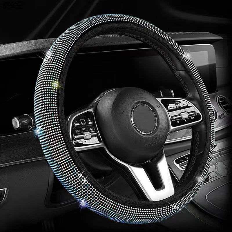 Colorful Crystal Rhinestone Steering Wheel Cover – Elastic Stretch Design with Full Diamond Embellishment