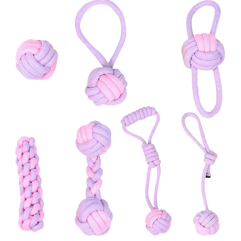 7-Piece Purple and pink Durable Cotton Rope Dog Toy Set - Washable Knotted Ball & Tug Toys for Aggressive Chewers, Interactive Teeth Cleaning Pet Toy for Small to Medium Dogs & Cats