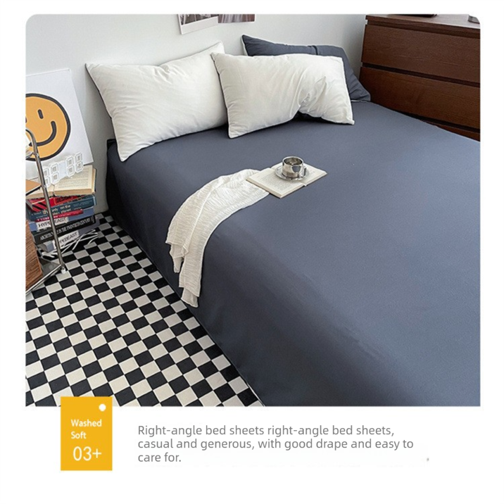 Black Washed Cotton Bedding Set - Solid Color Fitted Sheet Style, 4-Piece Set for 1.8m Bed, Includes 10 Random Color Quilt Fasteners