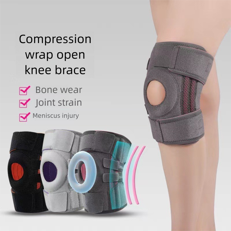 Grayish pink Adjustable Open Patella Knee Brace with Spring Support and Compression Straps for Basketball Squats and Running Joint Protection for Local Athletes