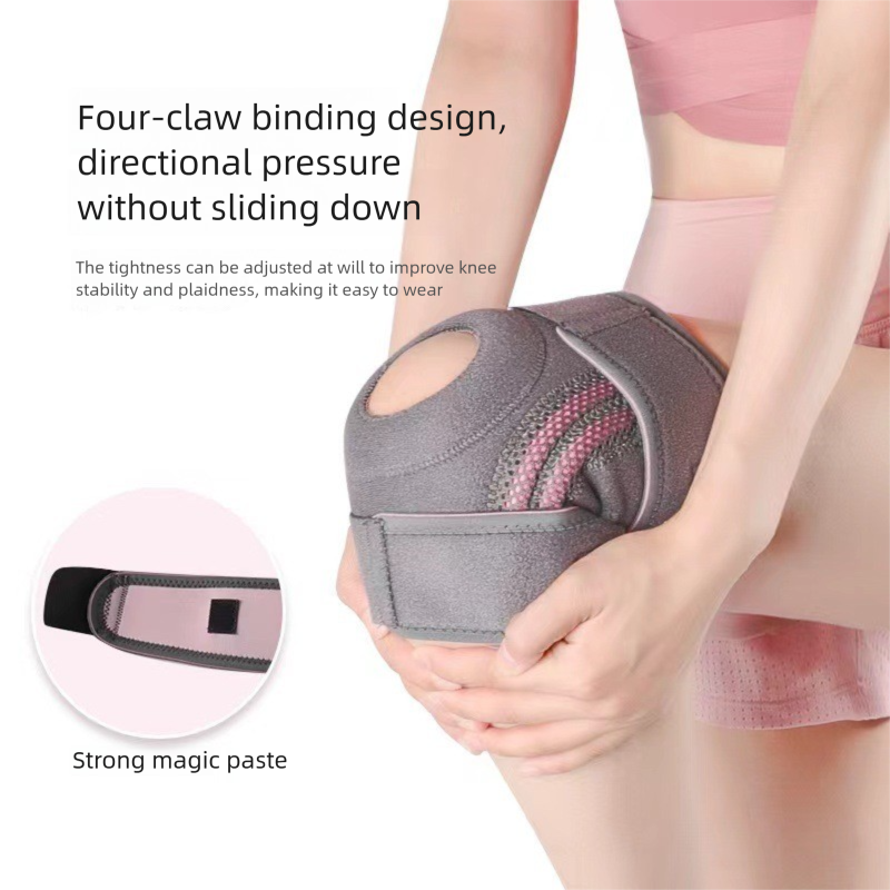 Grayish purple Adjustable Open Patella Knee Brace with Spring Support and Compression Straps for Basketball Squats and Running Joint Protection for Local Athletes