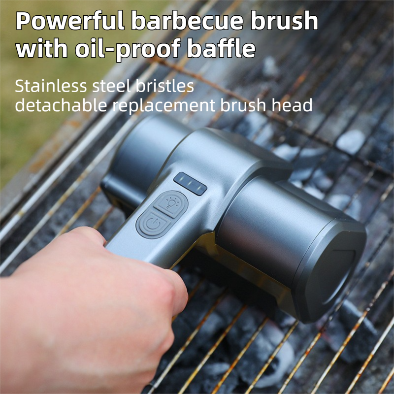 3-in-1 Sliver Cordless Electric Grill Cleaner Built-in LED & USB Charging - Waterproof High Power BBQ Cleaning Brush with 2-Speed Setting