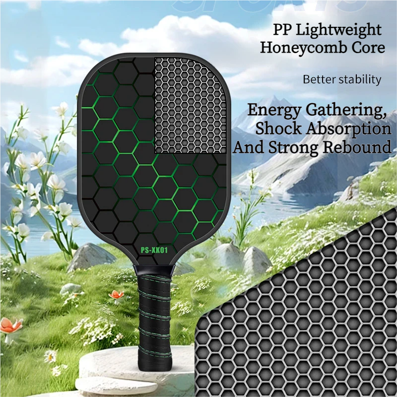 Black and Green Fiberglass Pickleball Paddle - 220g Lightweight Racket with Breathable PU Comfort Grip and Oversized Sweet Spot for Outdoor Play