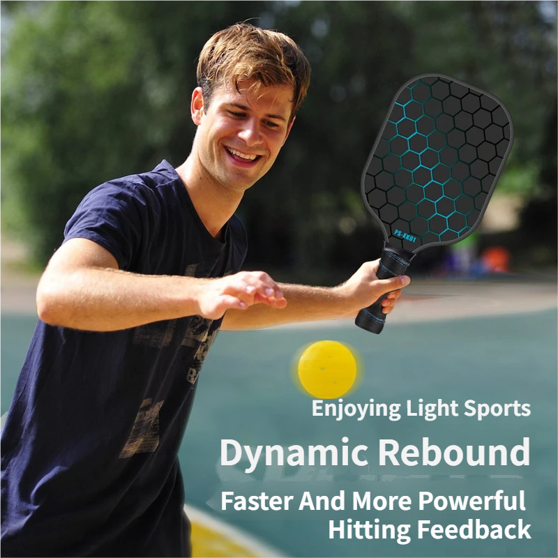 Black and Blue Fiberglass Pickleball Paddle - 220g Lightweight Racket with Breathable PU Comfort Grip and Oversized Sweet Spot for Outdoor Play