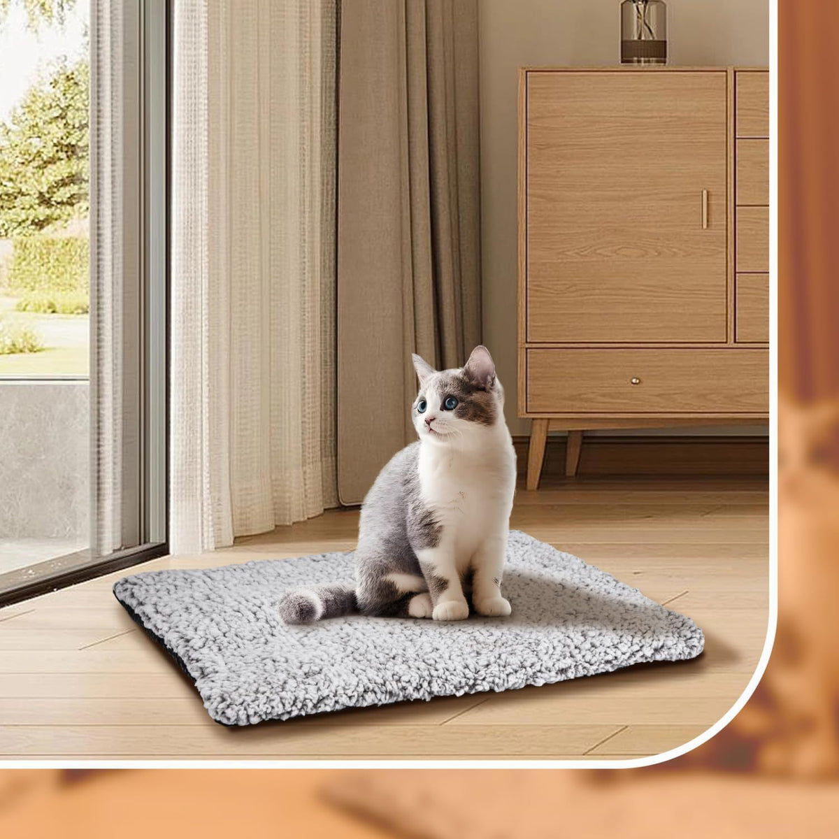 70 x 50 CM Self-Warming Thermal Pet Fluffy Mat with Machine Washable & Removable Zippered Cover - Waterproof Soft Cotton Fleece Bed for Dogs & Cats