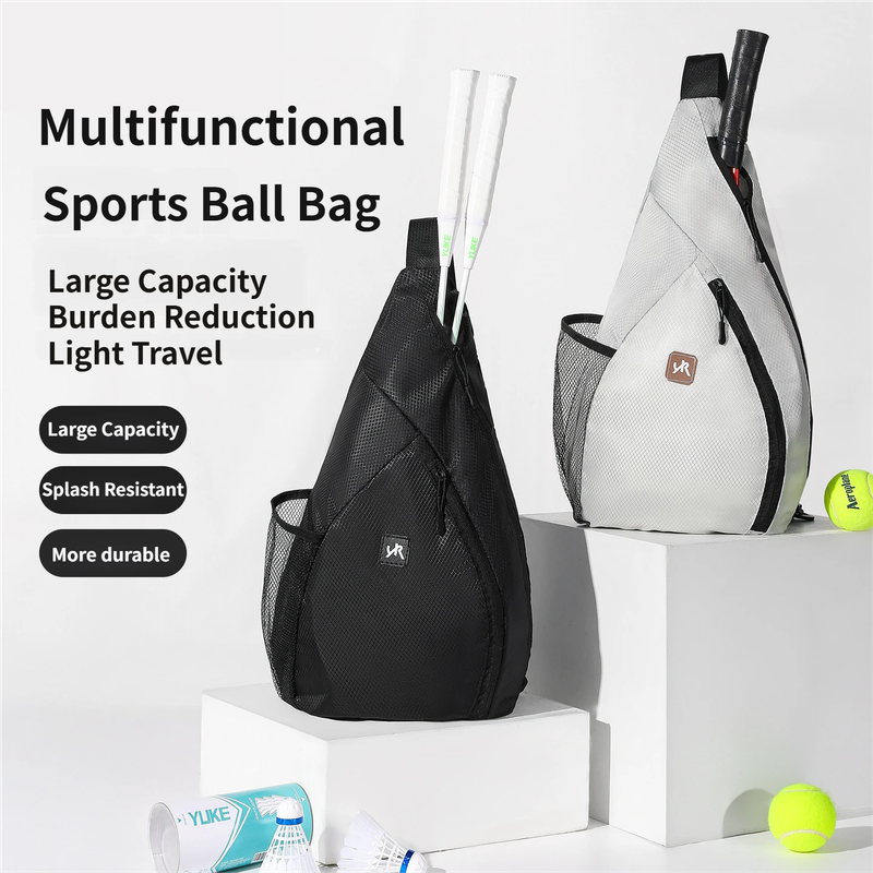 Black Pickleball & Racket Sports Sling Bag with Expandable High-Capacity Storage - Waterproof Oxford Tennis & Badminton Gear Crossbody Backpack