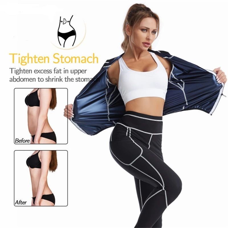 XL Size Black and Silver Women's Workout Sauna Sweat Suit Set: Long Sleeve & Leggings - High Elasticity Compression Shapewear for Weight Loss & Yoga