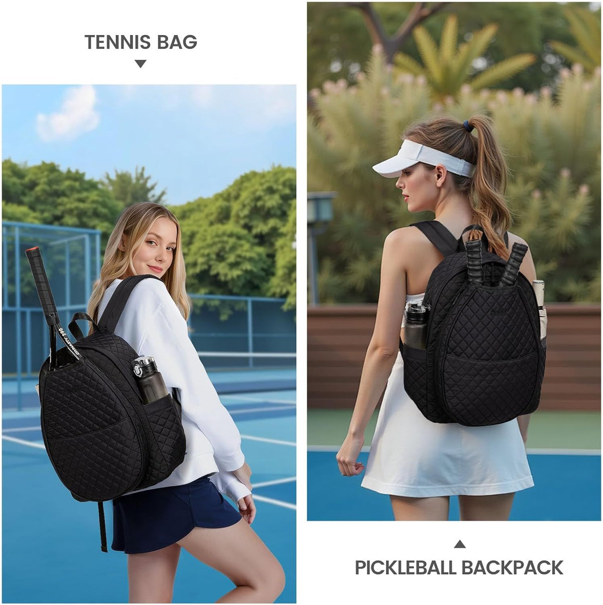 Beige Large Tennis & Pickleball Quilted Backpack and Sports Travel Tote for Men and Women - Racket Compartment, 2 Side Pockets & Multi-Pocket Organization (32x17x44.5 CM)