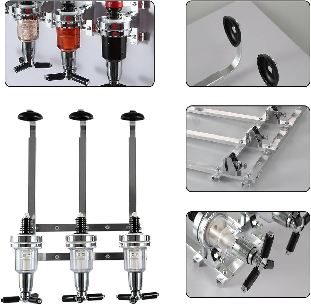 Professional Wall-Mounted Alcohol Tot Dispenser (6 Head) - Heavy Duty Adjustable Metal Wine Rack Decor with Spring-Loaded Bottle Holder