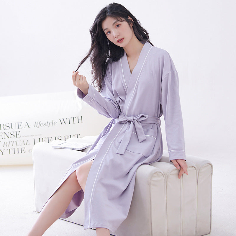 Purple 2XL size Women's Cotton Robe β Autumn/Winter Bathrobe & Morning Gown | Long Sleeve, Mid-Length, Plus Size | Loose, Comfortable, and Machine Washable | Suitable for All Seasons