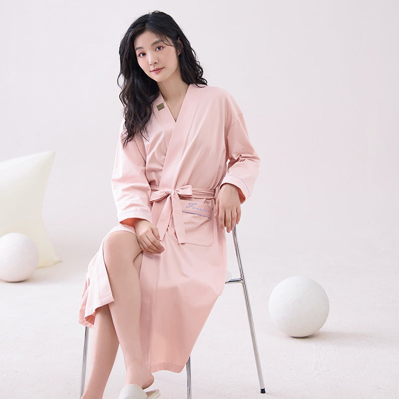 Pink 2XL size Women's Cotton Robe β Autumn/Winter Bathrobe & Morning Gown | Long Sleeve, Mid-Length, Plus Size | Loose, Comfortable, and Machine Washable | Suitable for All Seasons
