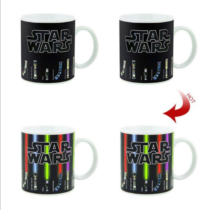 Black Star Wars Lightsaber Heat Changing Mug - Magic Color Reveal Ceramic Coffee Cup, 330ml Heat Sensitive Thermochromic Mug, Novelty Gift for Sci-Fi Fans