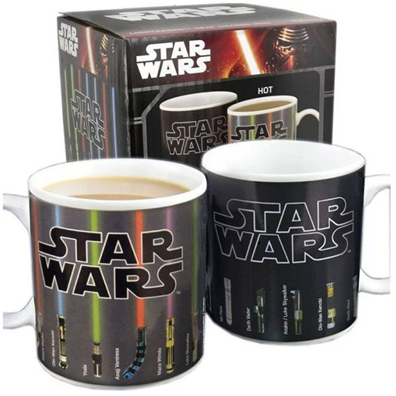 Black Star Wars Lightsaber Heat Changing Mug - Magic Color Reveal Ceramic Coffee Cup, 330ml Heat Sensitive Thermochromic Mug, Novelty Gift for Sci-Fi Fans