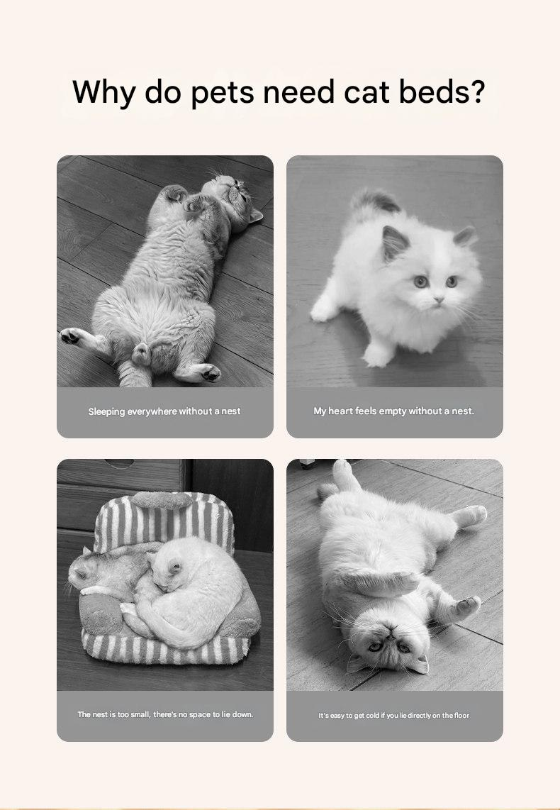 S size Yellow Plaid Cat Cave Bed Winter Warm Enclosed Pet House Cozy Cat Sleeping Bag Semi-Enclosed Cat Nest Small Dog Bed PP Cotton Filling Washable Pet Supplies