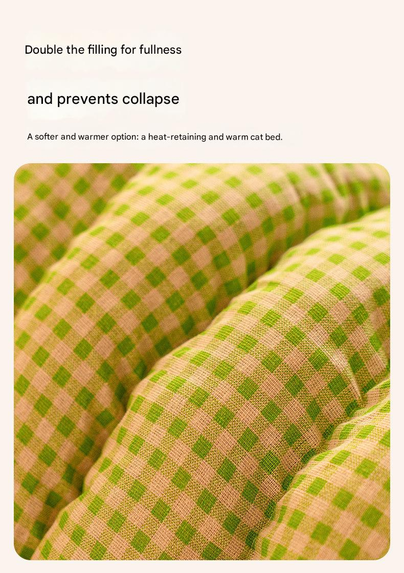 S size Yellow Plaid Cat Cave Bed Winter Warm Enclosed Pet House Cozy Cat Sleeping Bag Semi-Enclosed Cat Nest Small Dog Bed PP Cotton Filling Washable Pet Supplies