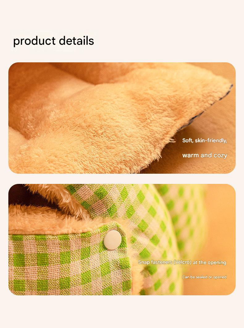 S size Yellow Plaid Cat Cave Bed Winter Warm Enclosed Pet House Cozy Cat Sleeping Bag Semi-Enclosed Cat Nest Small Dog Bed PP Cotton Filling Washable Pet Supplies