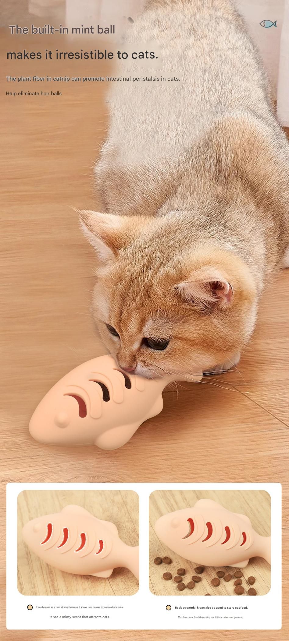 2-piece Blue Fish-Shaped Silicone Cat Toy and Catnip– 3-in-1 Interactive & Self-Entertaining Toy with Catnip/Cat food, Dental Care & Hairball Relief – BPA-Free, Food-Grade Safety
