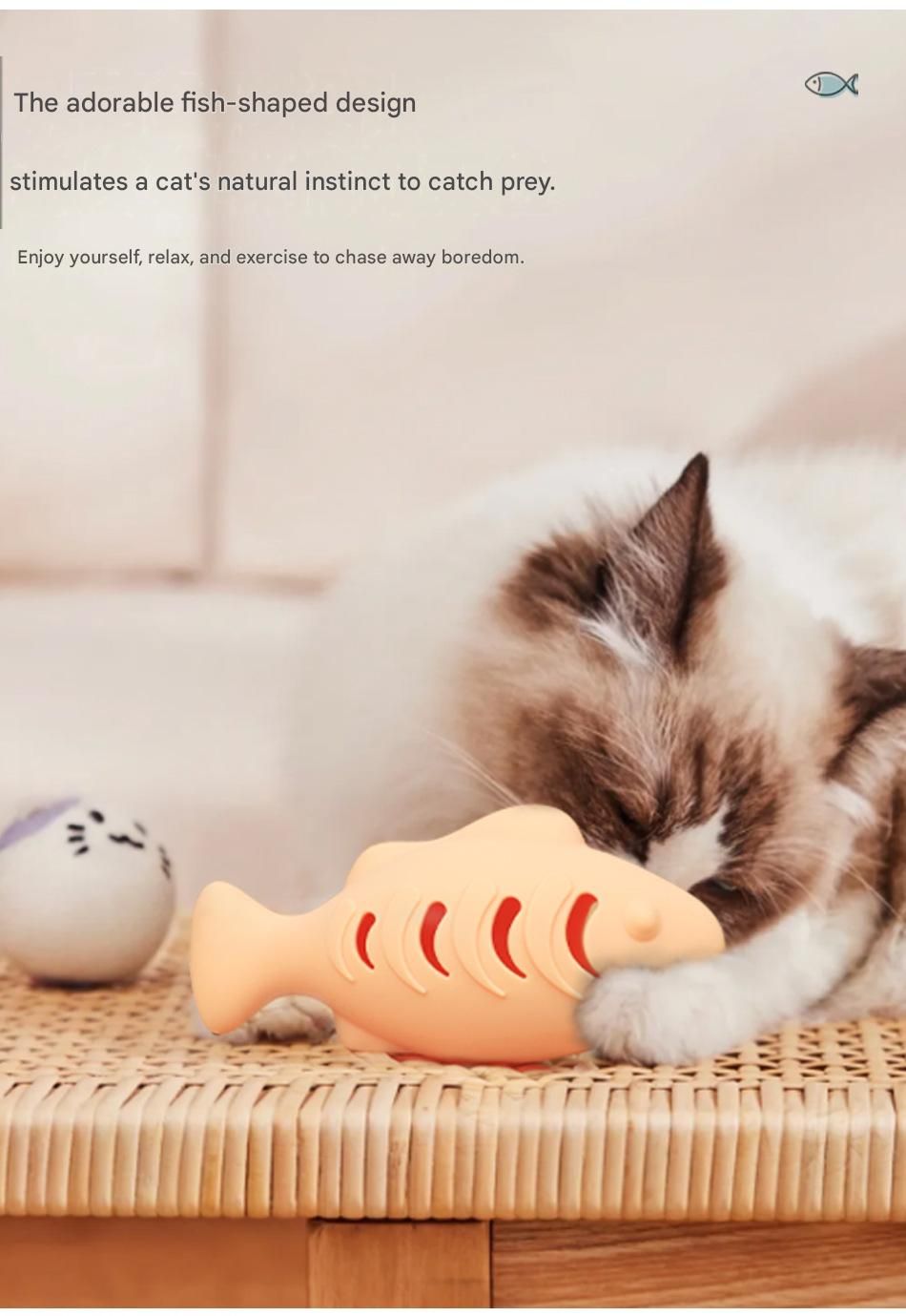 2-piece Blue Fish-Shaped Silicone Cat Toy and Catnip– 3-in-1 Interactive & Self-Entertaining Toy with Catnip/Cat food, Dental Care & Hairball Relief – BPA-Free, Food-Grade Safety