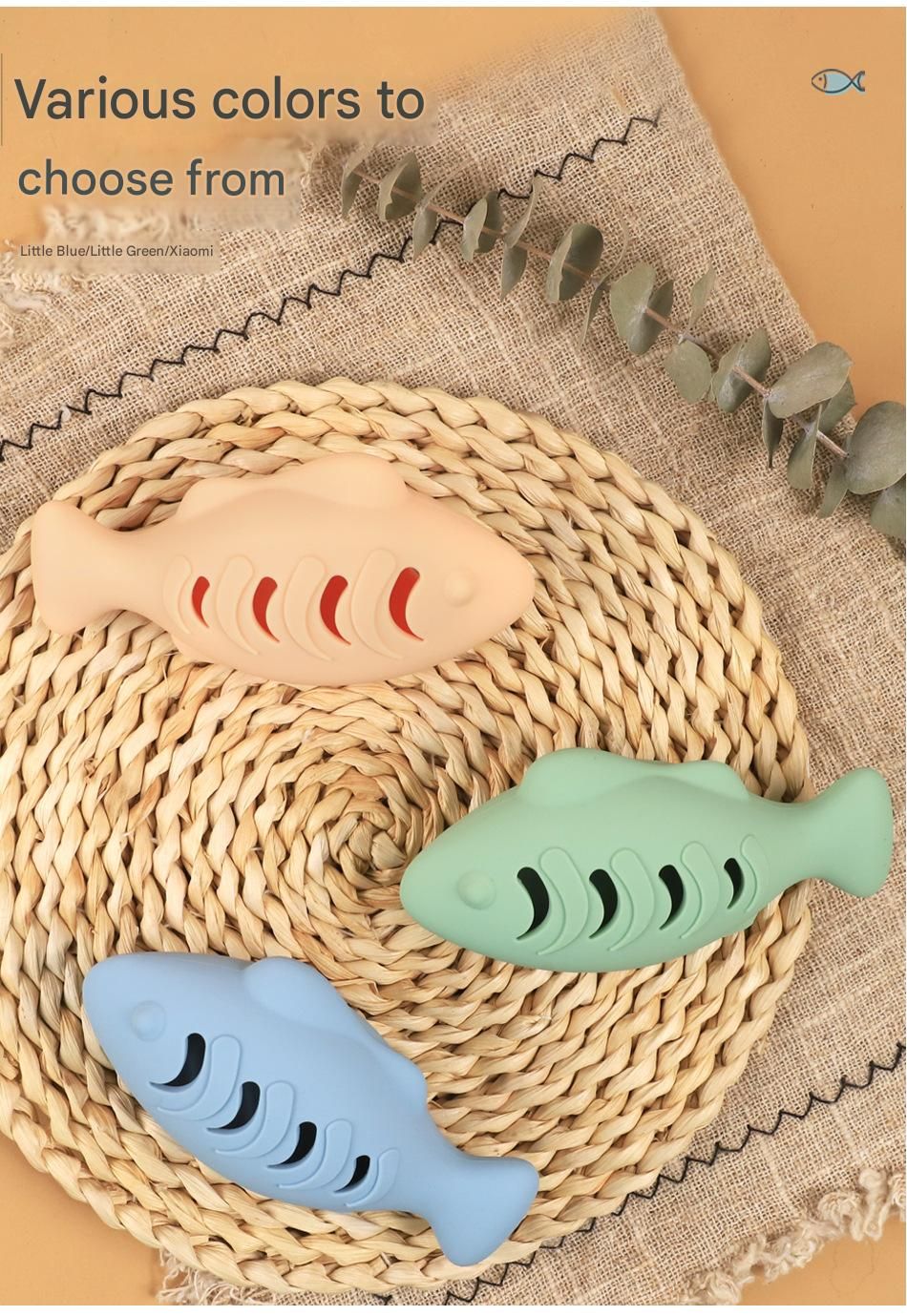 2-piece Blue Fish-Shaped Silicone Cat Toy and Catnip– 3-in-1 Interactive & Self-Entertaining Toy with Catnip/Cat food, Dental Care & Hairball Relief – BPA-Free, Food-Grade Safety