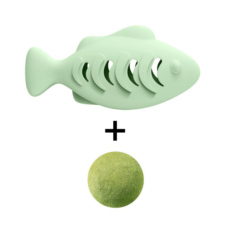 2-piece Green Fish-Shaped Silicone Cat Toy and Catnipβ 3-in-1 Interactive & Self-Entertaining Toy with Catnip/Cat food, Dental Care & Hairball Relief β BPA-Free, Food-Grade Safety