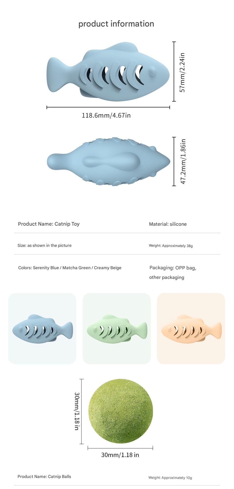 2-piece Green Fish-Shaped Silicone Cat Toy and Catnip– 3-in-1 Interactive & Self-Entertaining Toy with Catnip/Cat food, Dental Care & Hairball Relief – BPA-Free, Food-Grade Safety