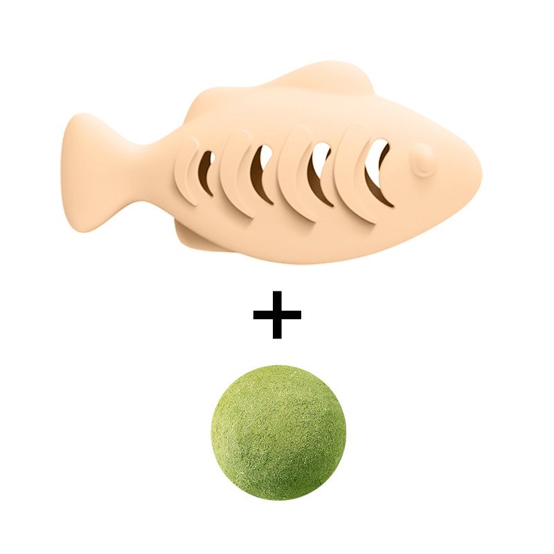 2-piece Cream-colored Fish-Shaped Silicone Cat Toy and Catnipβ 3-in-1 Interactive & Self-Entertaining Toy with Catnip/Cat food, Dental Care & Hairball Relief β BPA-Free, Food-Grade Safety