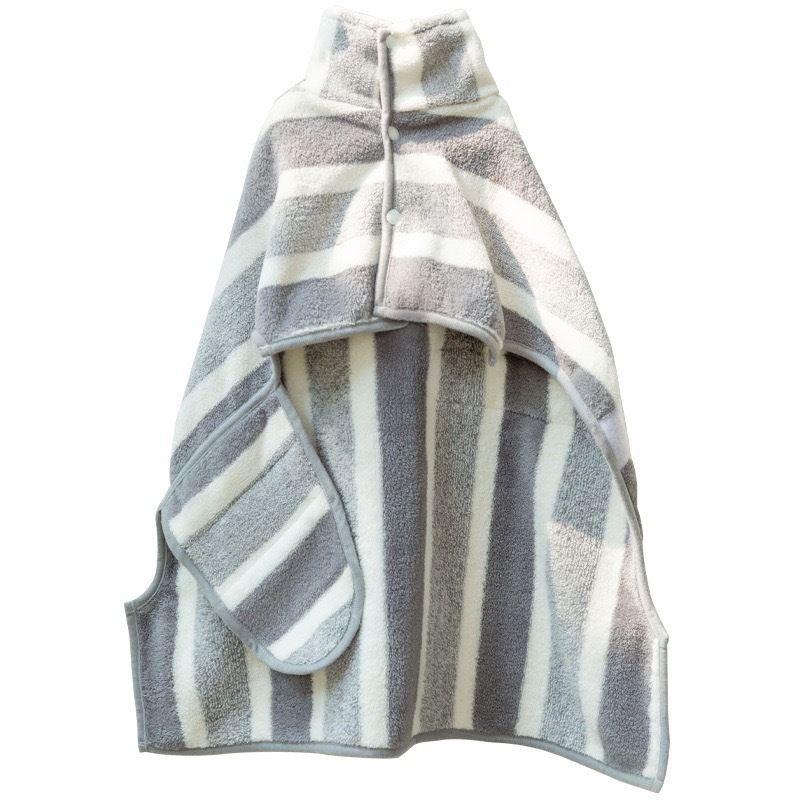 Grey and White L Size Super Absorbent Dog Bathrobe – Quick-Dry Coral Fleece Pet Towel with Snaps & Adjustable Belly Strap | Wearable Drying Coat for Small Medium Large Dogs & Cats After Bath, Swim, Rain