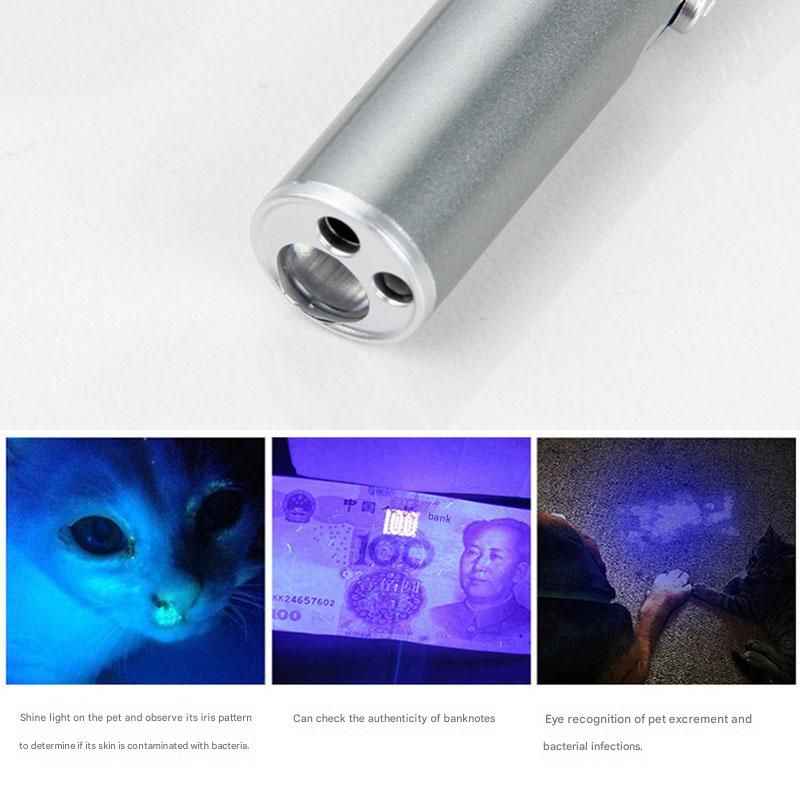 Grey Metal Laser Cat Toy Pen Set - 2 Piece USB Rechargeable 3-in-1 Laser Pointer with UV Light and LED Torch in Gift Tin Box