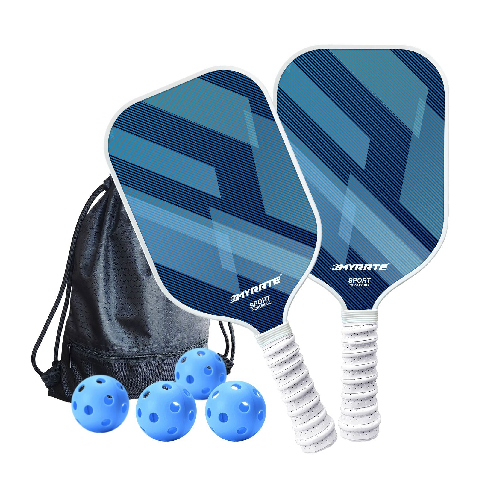 Fantasy Purple Striped Fiberglass Pickleball Paddle Set β 4 Balls & 2 Lightweight Shock-Absorbing Rackets with Versatile Carry Bag for Outdoor Play