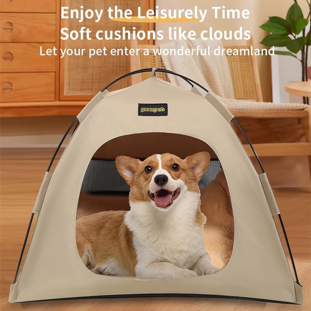 Blue All-Weather Portable Pet Tent with Dual-Sided Cushion & Insect-Proof Mesh – S Size 40 x 40 x 35 cm, Waterproof & Sun-Proof Outdoor Four Corner Dome Kennel for Dogs & Cats Travel Camping