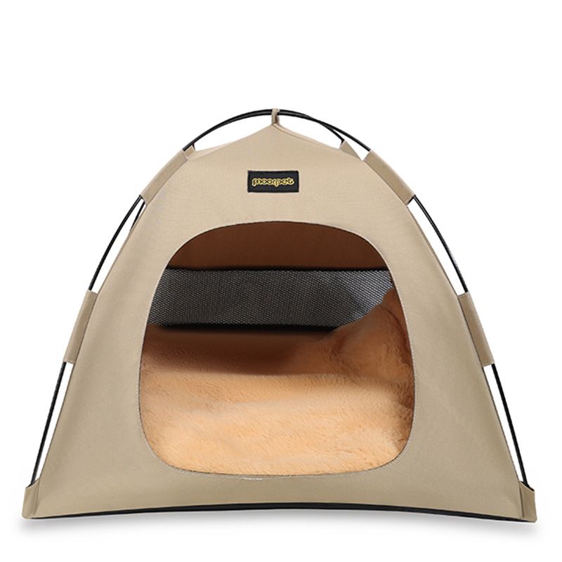 Khaki All-Weather Portable Pet Tent with Dual-Sided Cushion & Insect-Proof Mesh β L Size 60 x 60 x 50 cm, Waterproof & Sun-Proof Outdoor Four Corner Dome Kennel for Dogs & Cats Travel Camping