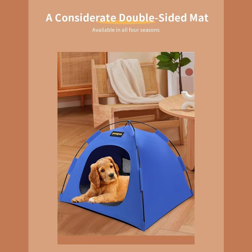 Khaki All-Weather Portable Pet Tent with Dual-Sided Cushion & Insect-Proof Mesh – L Size 60 x 60 x 50 cm, Waterproof & Sun-Proof Outdoor Four Corner Dome Kennel for Dogs & Cats Travel Camping