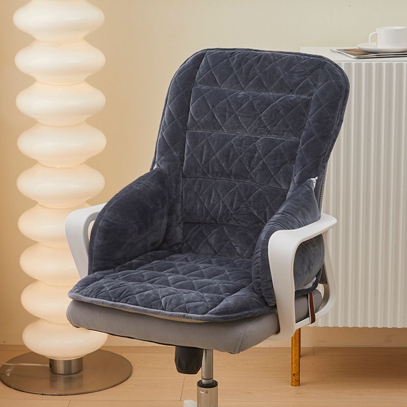 Black and Grey Premium Quilted Plush Integrated Seat Cushion & Backrest β Thickened Lumbar Support Pad with Detachable Armrests, Secure Buckle and Washable Cover for Office Chair Long Sitting