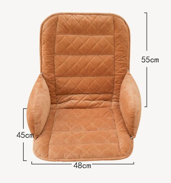 Brown Premium Quilted Plush Integrated Seat Cushion & Backrest – Thickened Lumbar Support Pad with Detachable Armrests, Secure Buckle and Washable Cover for Office Chair Long Sitting