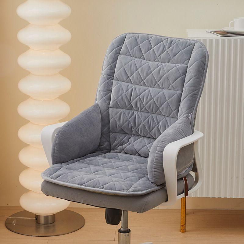 Grey Premium Quilted Plush Integrated Seat Cushion & Backrest β Thickened Lumbar Support Pad with Detachable Armrests, Secure Buckle and Washable Cover for Office Chair Long Sitting