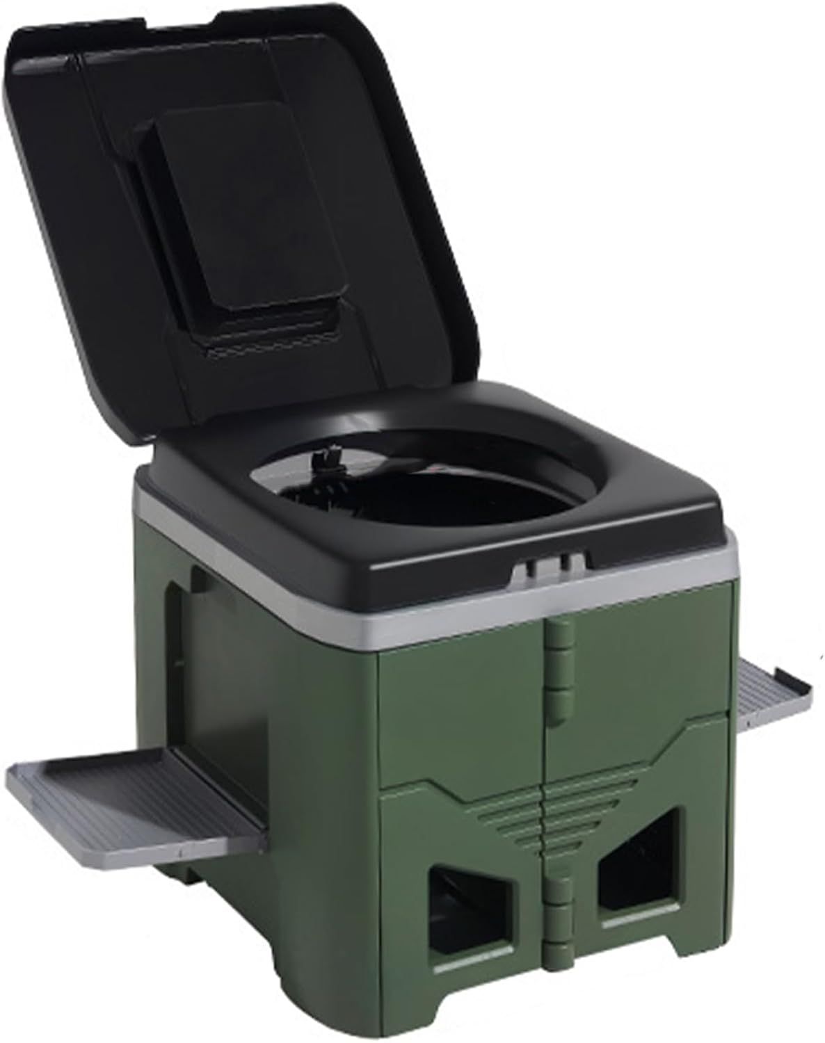 Portable Travel Toilet with Integrated Dual Storage Wings & Odor-Proof Lid β Ergonomic Reusable Foldable Commode with 12.7cm Folding Height for Car Travel & Outdoor Use (Black Green)
