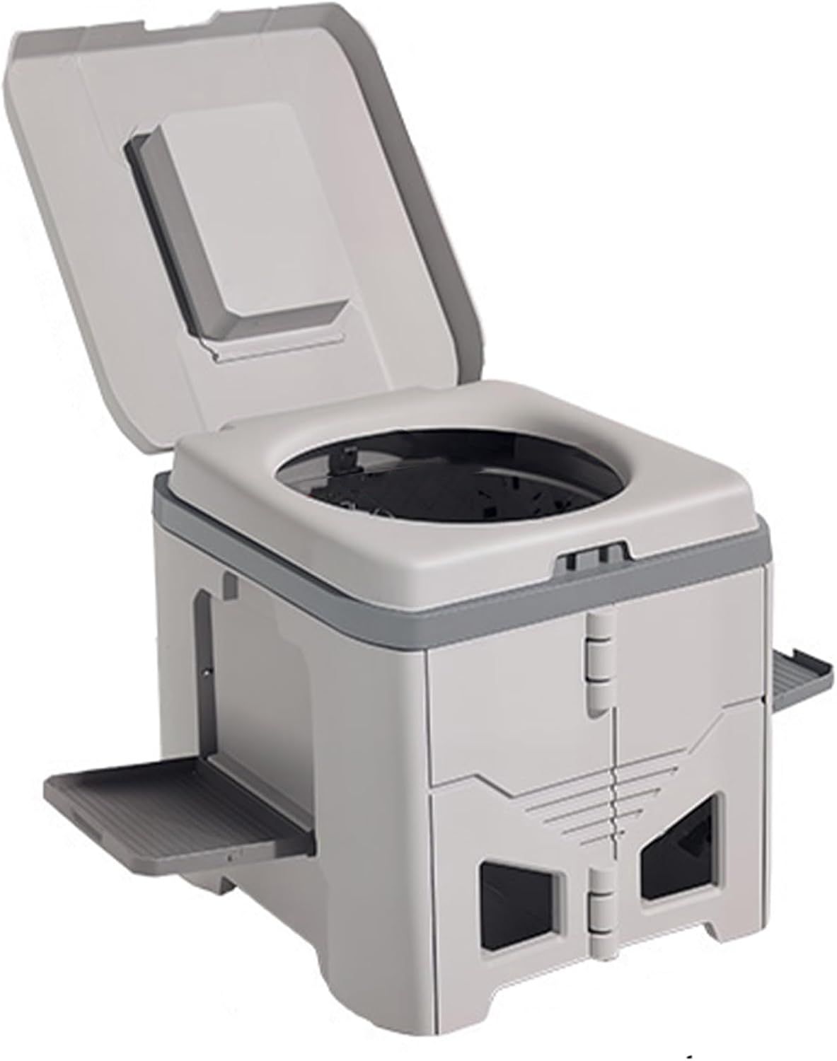 Portable Travel Toilet with Integrated Dual Storage Wings & Odor-Proof Lid β Ergonomic Reusable Foldable Commode with 12.7cm Folding Height for Car Travel & Outdoor Use (Sandy)