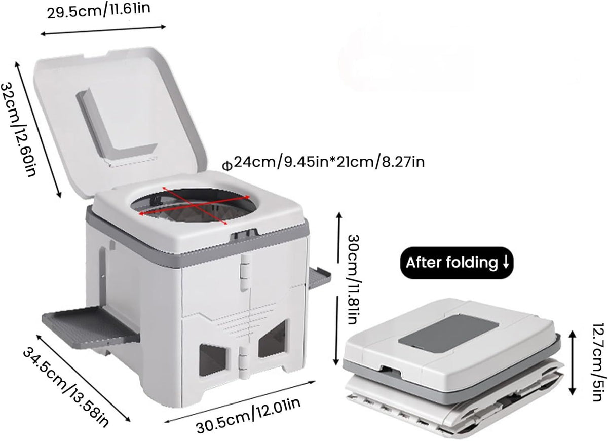 Portable Travel Toilet with Integrated Dual Storage Wings & Odor-Proof Lid β Ergonomic Reusable Foldable Commode with 12.7cm Folding Height for Car Travel & Outdoor Use (Sandy)